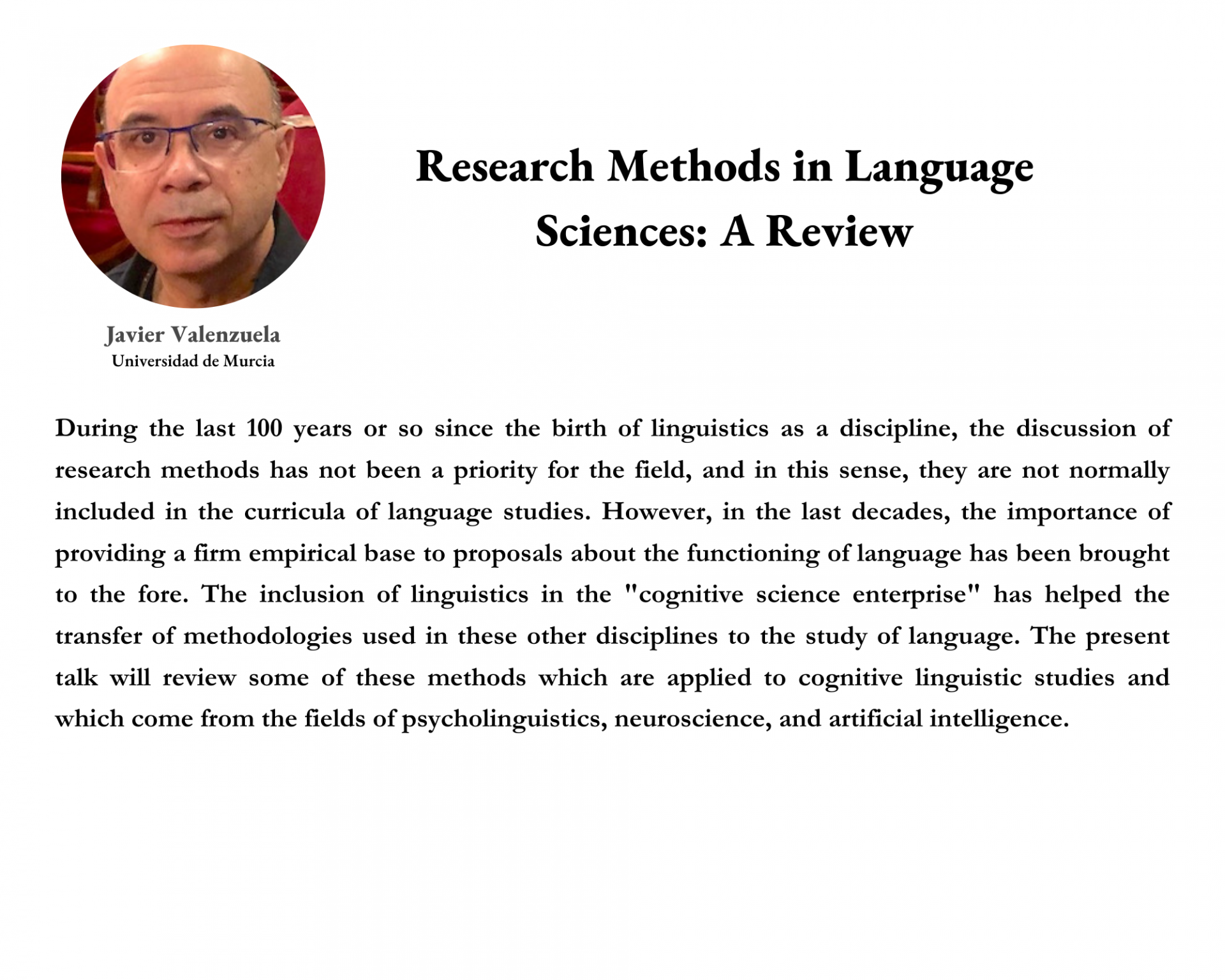 Prof. Valenzuela - Photo, plenary title and abstract